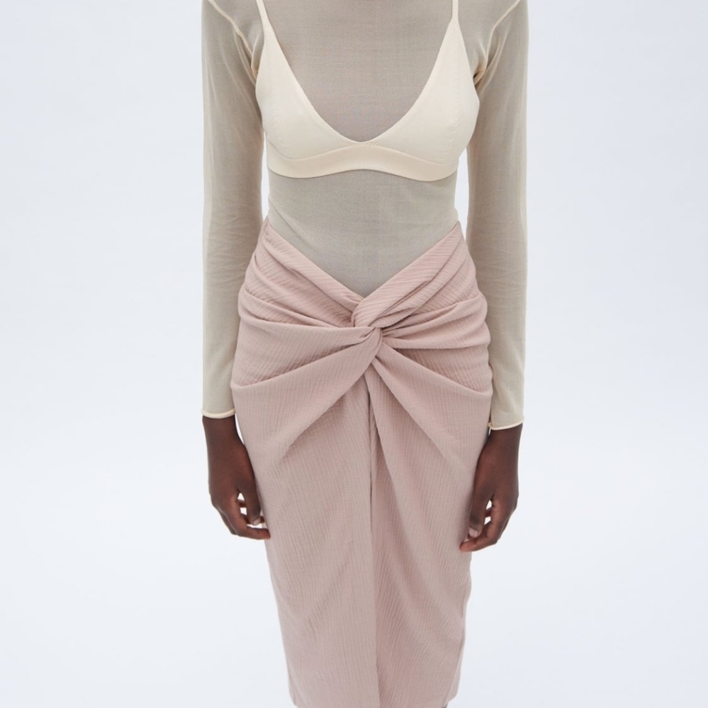 Zara Knot Pencil Skirt Nude Pink NWT